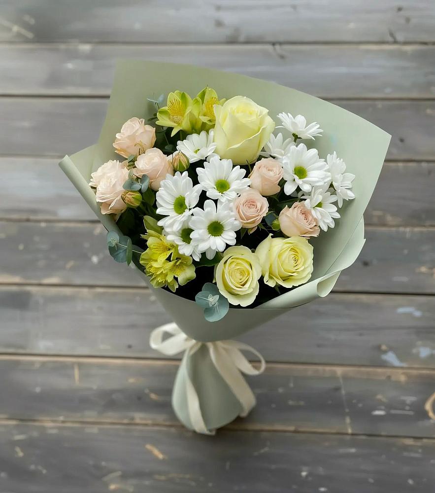 Букет цветов из: Альстромерии, Розы и Хризантемы в Раменки