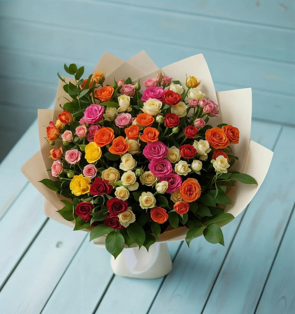 Букет Микс из разноцветных кустовых роз в Раменки