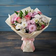 Букет цветов из:  Хризантемы, Альстромерии и Розы в Раменки