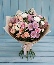 Букет цветов из:  Хризантемы, Розы и Альстромерии в Раменки