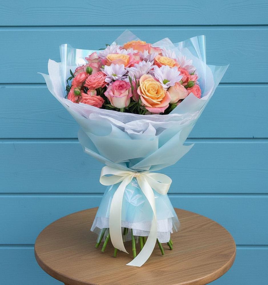 Букет цветов из: Хризантемы и Розы в Раменки